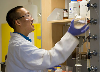 Research student working in a lab