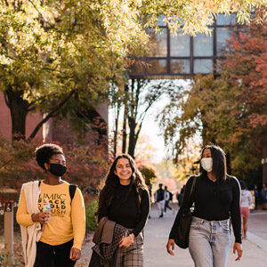 Students walking down academic row